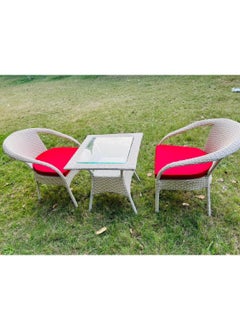 PRANYAX PRANYAX Designer 2 Chair 1 Table for Garden Balcony Terrace Coffee Poolside Patio Seating Chair Table Set Outdoor Furniture D8 Off White with Red Cushion 2 Chair 1 Table 