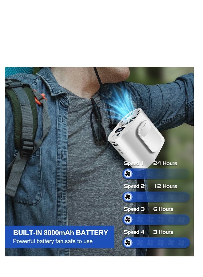 Mini Portable Waist Fan with Display, Clip on Belt Fan with Flashlight, 8000mAh Rechargeable Body Fan, Personal Shirt Fan Clip for Camping, Hiking, Gardening, Outdoor Working, Farm, White - Image 2