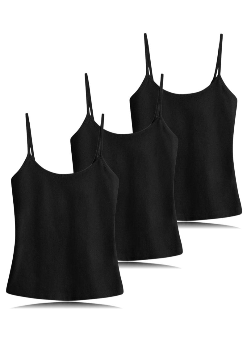 Mesery Bundle Of Three Cotton Stretch Plain Spaghetti Tops-BLack - Image 1