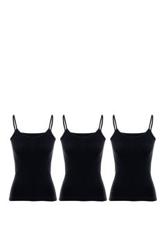 Mesery Bundle Of Three Cotton Stretch Plain Spaghetti Tops-BLack