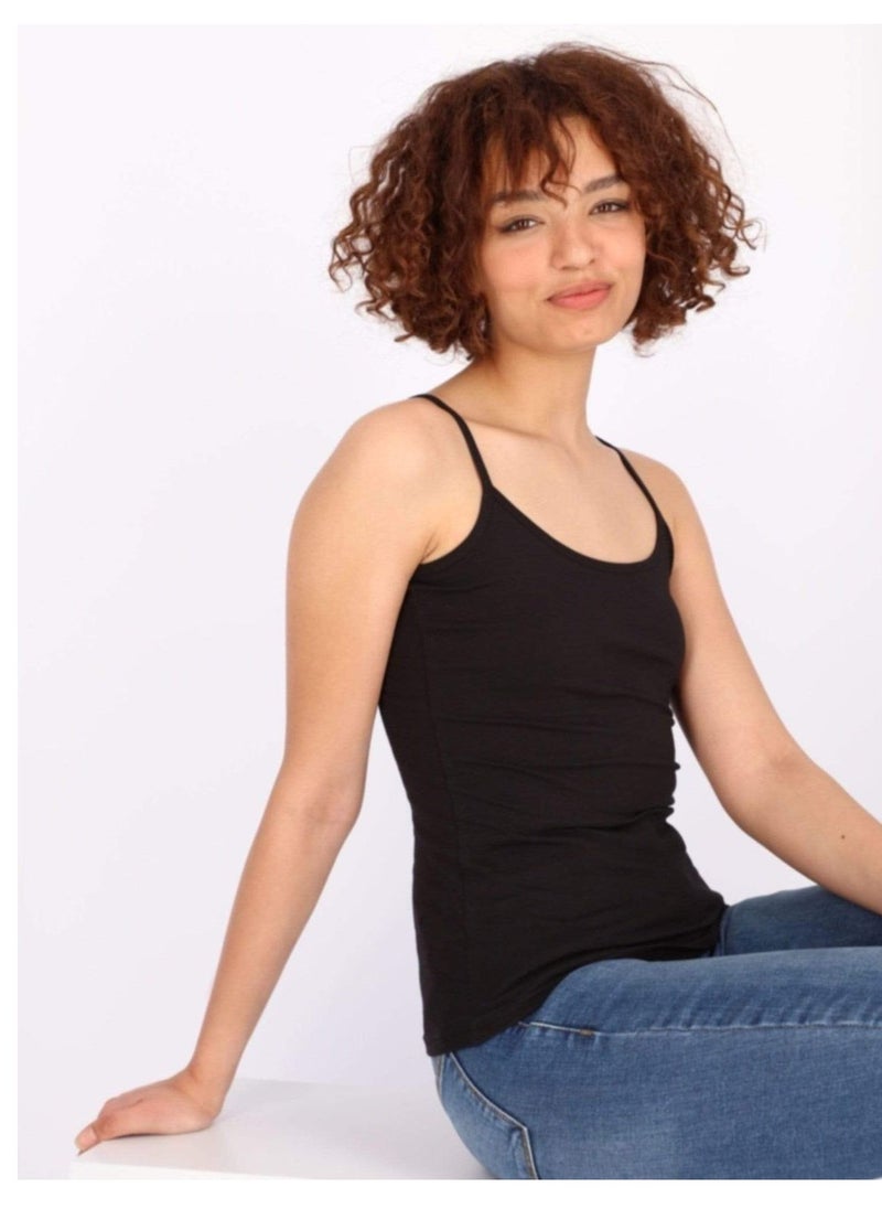 Mesery - Mesery Bundle Of Three Cotton Stretch Plain Spaghetti Tops-BLack - Image 1