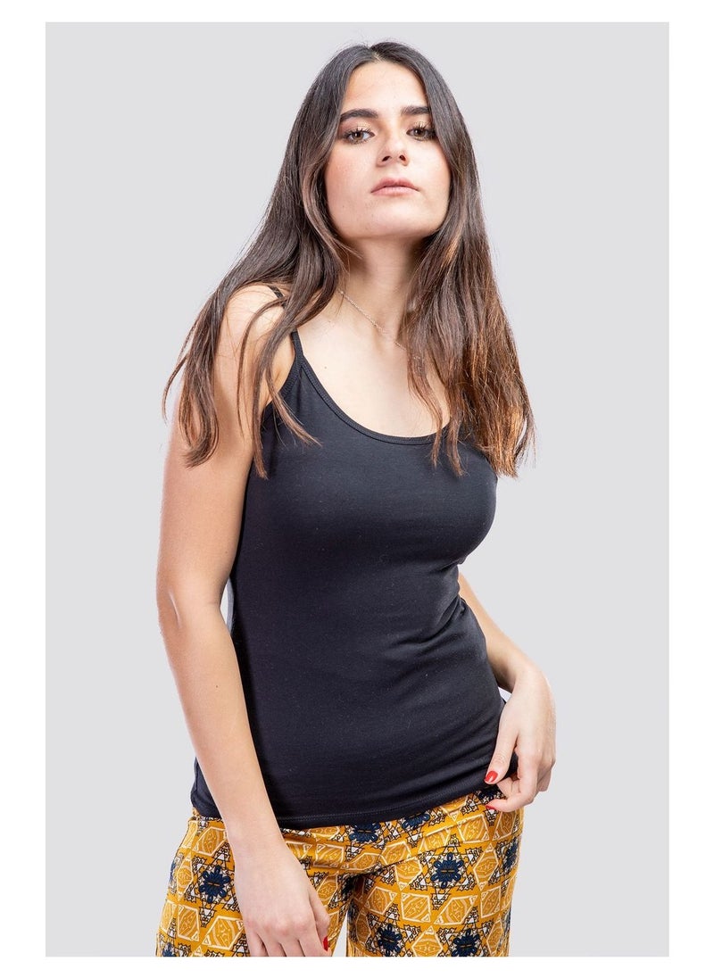 Mesery - Mesery Bundle Of Three Cotton Stretch Plain Spaghetti Tops-BLack - Image 1