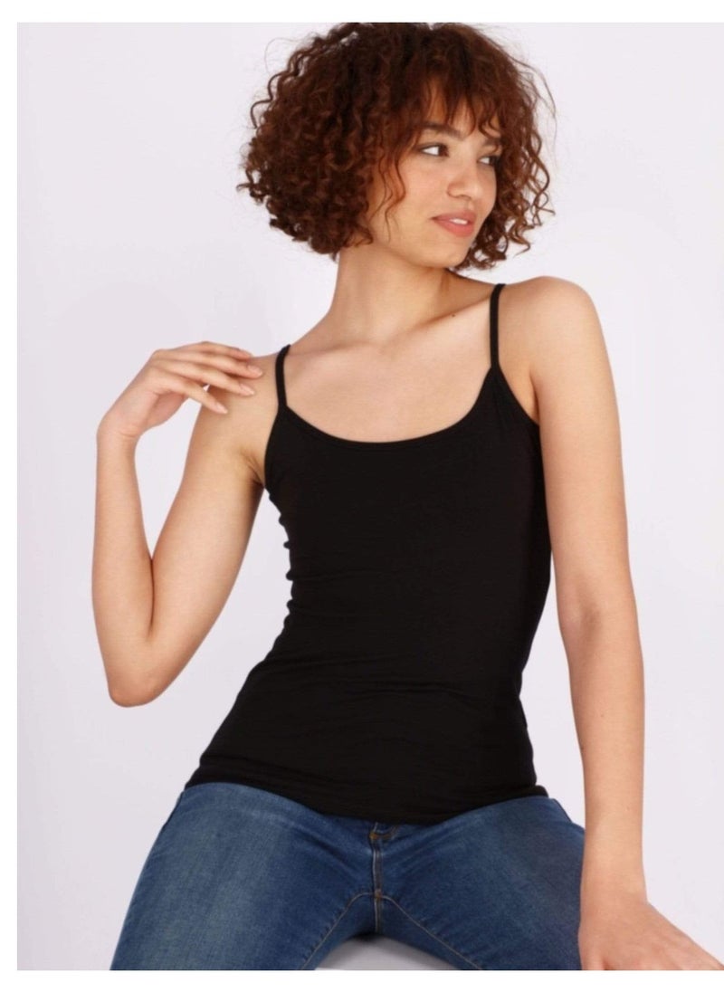 Mesery - Mesery Bundle Of Three Cotton Stretch Plain Spaghetti Tops-BLack - Image 1
