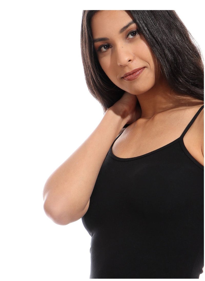 Mesery - Mesery Bundle Of Three Cotton Stretch Plain Spaghetti Tops-BLack - Image 1
