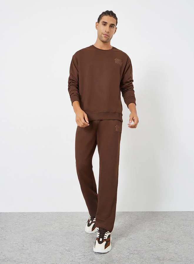 Styli Men Coffee Brown Relaxed Fit Sweatshirt and Joggers Co-Ords