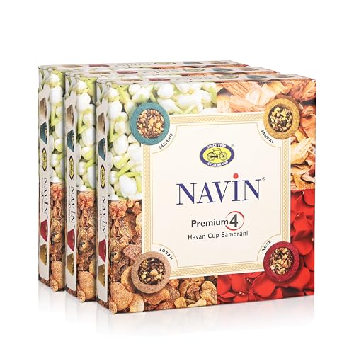 Cycle Pure Navin Premium 4-in-1 Havan Sambrani Cups | Natural & Traditional Aromatic Experience | Pack of 3 (Jasmine, Sandal, Rose, Loban) - Image 1