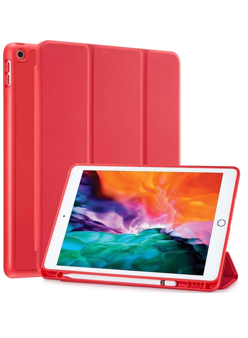 Raxoom Compatible iPad 10.2-Inch Case (9th/8th/7th Generation, 2021/2020/2019) with Pencil Holder - Slim Soft TPU Smart Trifold Stand Protective Full Body Cover, Auto Sleep/Wake - Red - Image 1