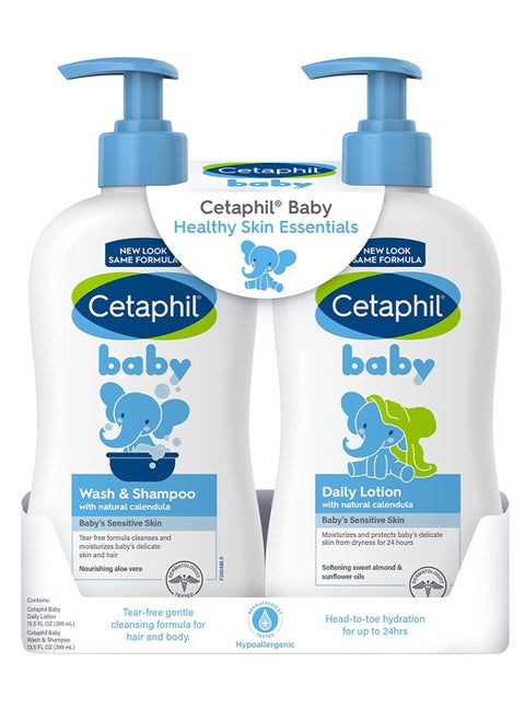 Baby Wash And Shampoo Plus Body Lotion, Healthy Skin Essentials, For Delicate, Sensitive Skin, 2 X 399 ML