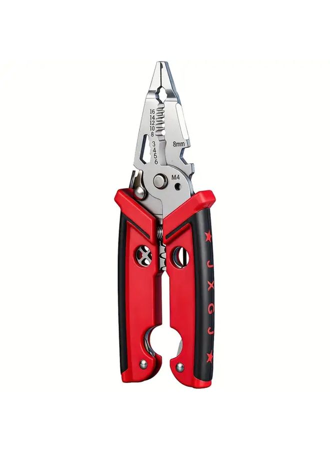 Red Heavy Duty Electrician Wire Stripper Cutter Crimping Clamping Multi Tool - Image 1