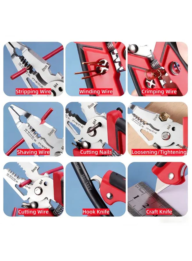 Red Heavy Duty Electrician Wire Stripper Cutter Crimping Clamping Multi Tool - Image 2