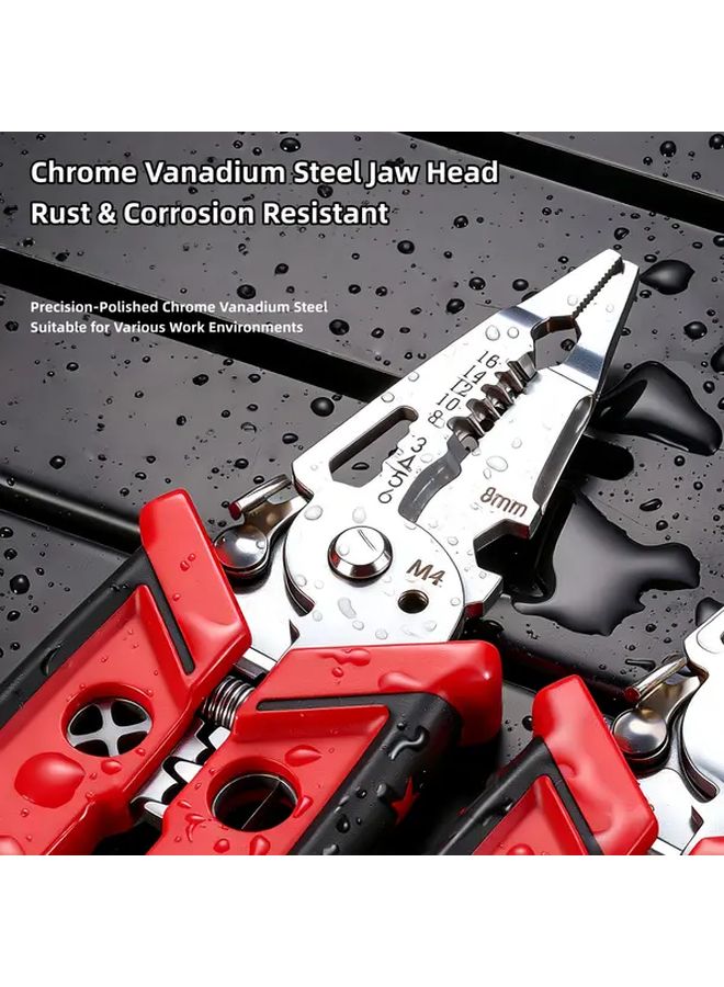 Red Heavy Duty Electrician Wire Stripper Cutter Crimping Clamping Multi Tool - Image 3