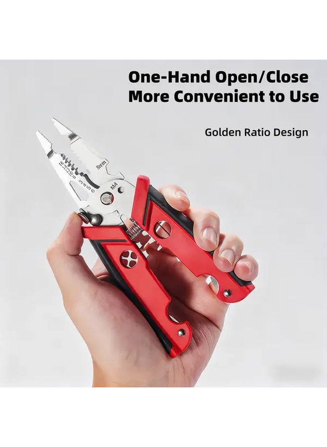 Red Heavy Duty Electrician Wire Stripper Cutter Crimping Clamping Multi Tool - Image 5