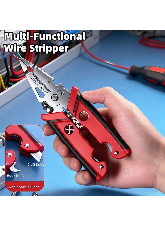 Red Heavy Duty Electrician Wire Stripper Cutter Crimping Clamping Multi Tool - Image 4