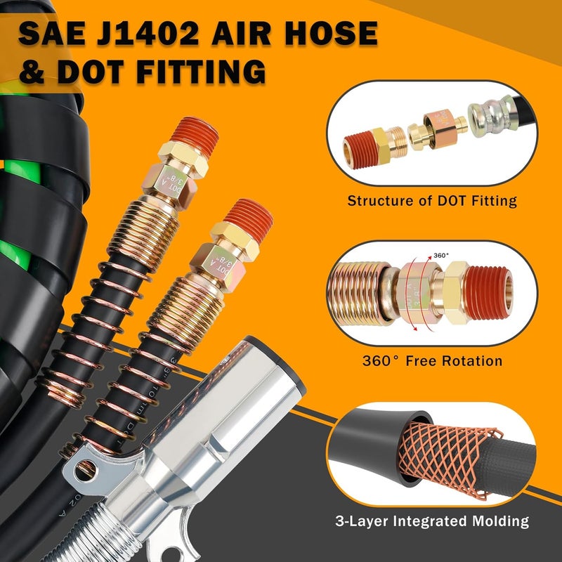 XaXmTee 12FT 3-in-1 Semi Truck Air Lines Kit for Trailer and Air Brake Hoses - Image 2