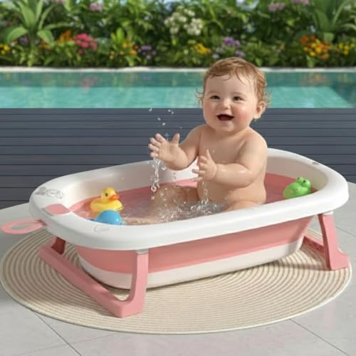 Safe-O-Kid All-in-One Foldable Baby Bathtub – Lightweight, BPA-Free with Drain Plug, for Newborns to 0-5 Year- Pink - Image 1