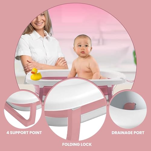 Safe-O-Kid All-in-One Foldable Baby Bathtub – Lightweight, BPA-Free with Drain Plug, for Newborns to 0-5 Year- Pink - Image 2