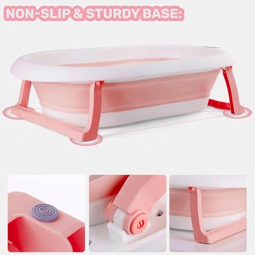 Safe-O-Kid All-in-One Foldable Baby Bathtub – Lightweight, BPA-Free with Drain Plug, for Newborns to 0-5 Year- Pink - Image 5