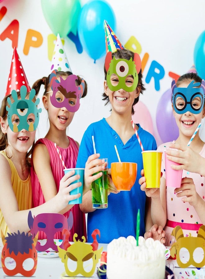 Marsui 32 Pcs Unicorn Monster Safari Animal Face Masks for Kids Cartoon Masks for Animal Birthday Party Decorations(Monster) - Image 2