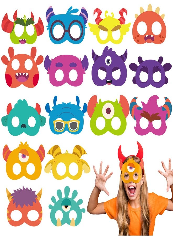Marsui 32 Pcs Unicorn Monster Safari Animal Face Masks for Kids Cartoon Masks for Animal Birthday Party Decorations(Monster) - Image 1