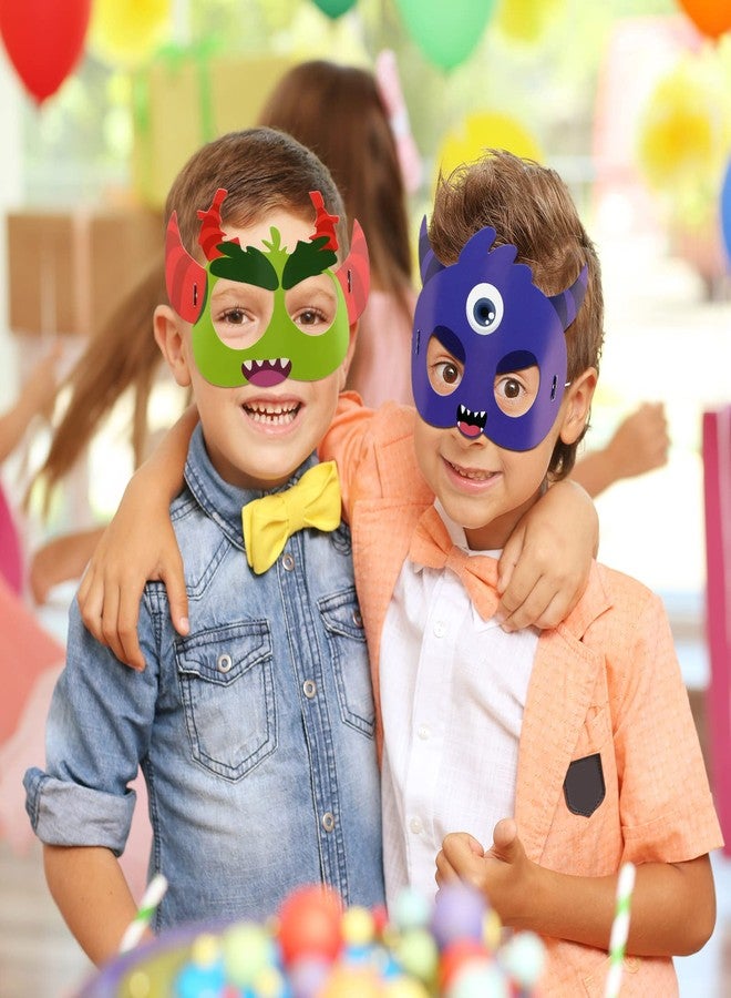 Marsui 32 Pcs Unicorn Monster Safari Animal Face Masks for Kids Cartoon Masks for Animal Birthday Party Decorations(Monster) - Image 4