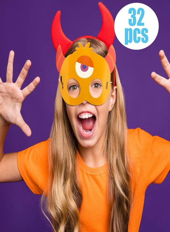 Marsui 32 Pcs Unicorn Monster Safari Animal Face Masks for Kids Cartoon Masks for Animal Birthday Party Decorations(Monster) - Image 3