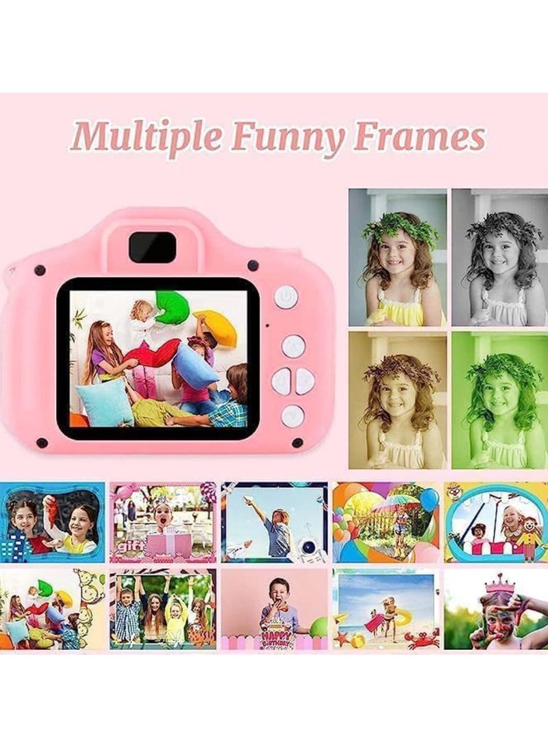 هدايا كاميرا الأطفال للأطفال بعمر 4-8 سنوات كاميرا مقاومة للصدمات كاميرا فيديو صغيرة للأطفال الصغار مع غلاف سيليكون ناعم للعب في الهواء الطلق باللون الوردي - Image 4