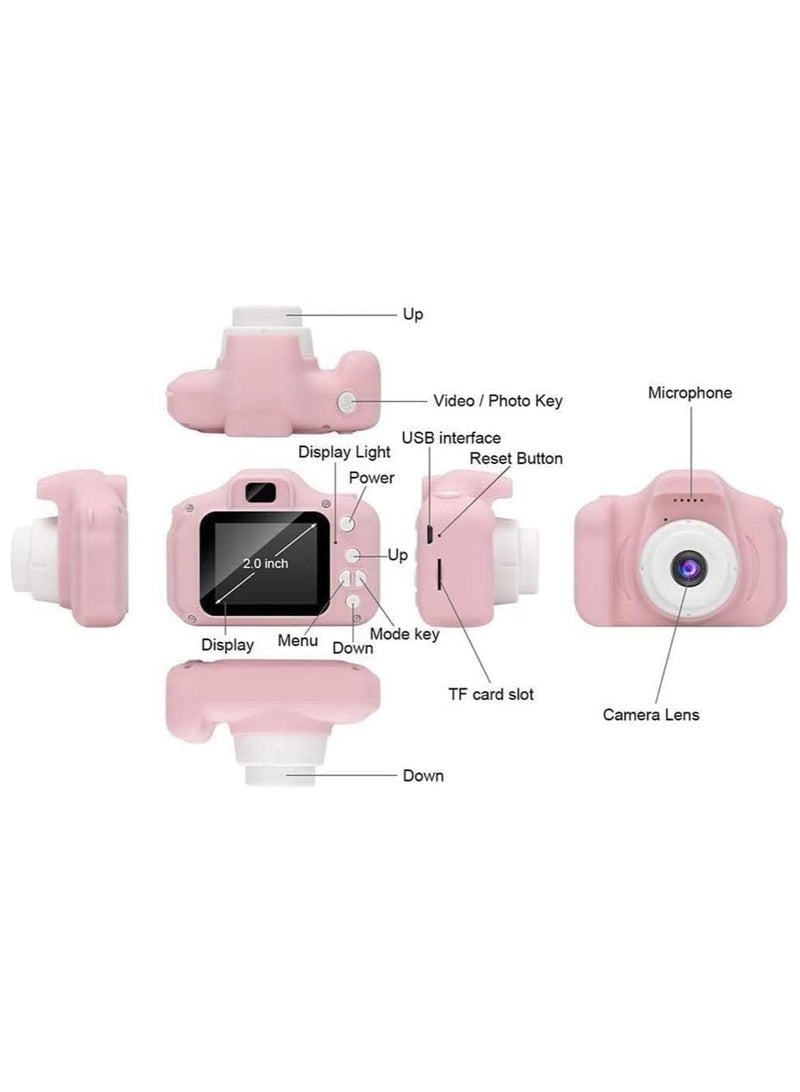 هدايا كاميرا الأطفال للأطفال بعمر 4-8 سنوات كاميرا مقاومة للصدمات كاميرا فيديو صغيرة للأطفال الصغار مع غلاف سيليكون ناعم للعب في الهواء الطلق باللون الوردي - Image 2