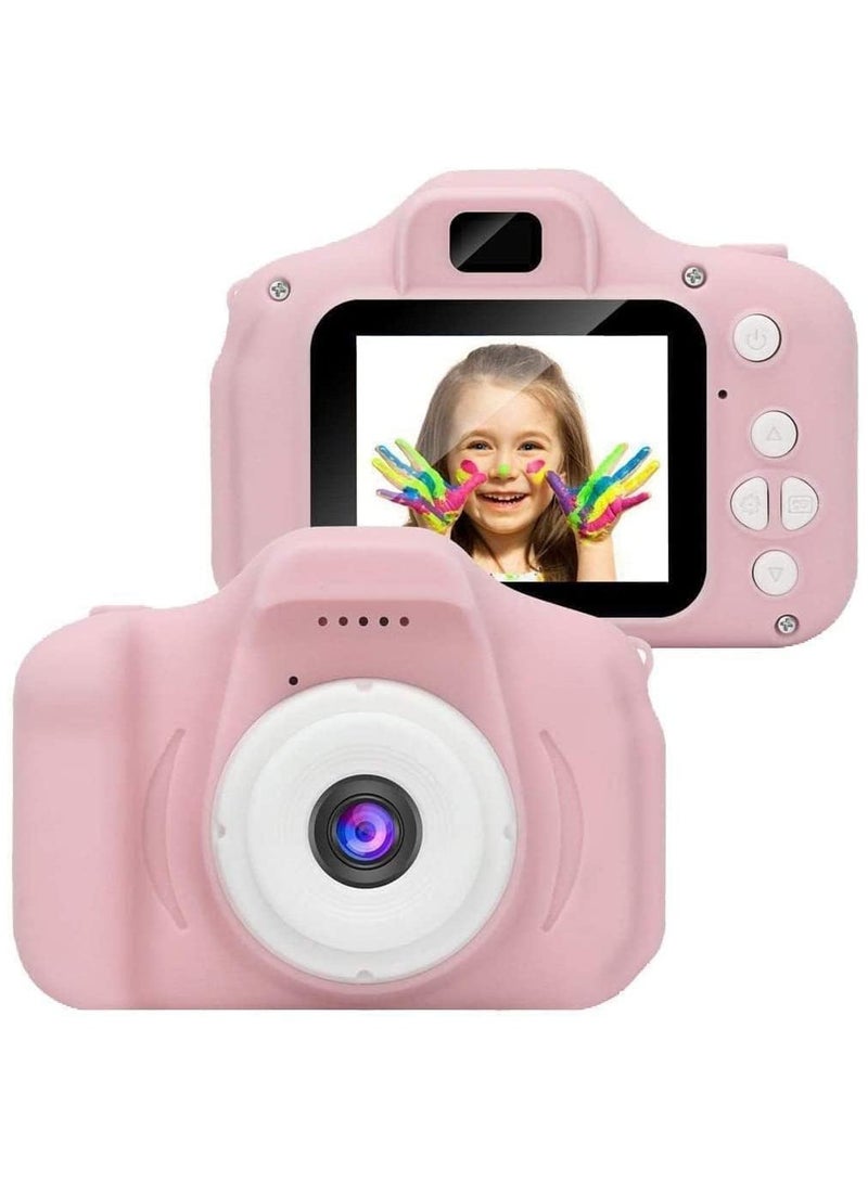 هدايا كاميرا الأطفال للأطفال بعمر 4-8 سنوات كاميرا مقاومة للصدمات كاميرا فيديو صغيرة للأطفال الصغار مع غلاف سيليكون ناعم للعب في الهواء الطلق باللون الوردي - Image 1