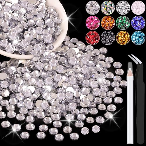 BELLEBOOST 1200PCS 6mm Resin Rhinestones in Bulk Clear Bedazzling Flatback Crystals for Crafts DIY Nail Decoration Gems Charms for Tumbler Shoes Clothing Fabric with Pickup Pen and Tweezers - Image 1