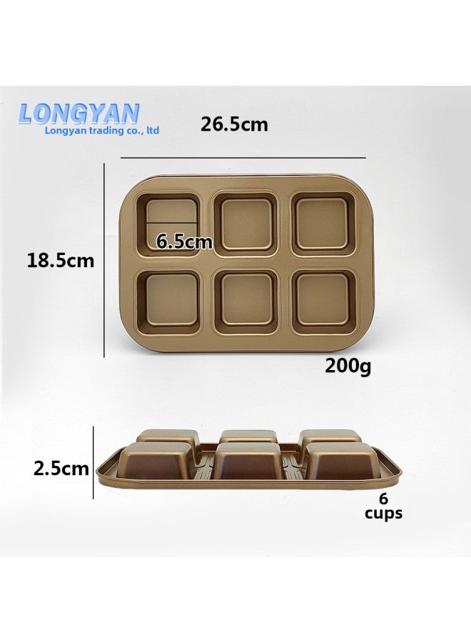 Cake Mold Non-stick 6-Piece 4-piece Cup Round Coated Baking Pan Flat Flower Donut Baking Pan Mold-Specifications:6 Cup Golden Thread - Image 5