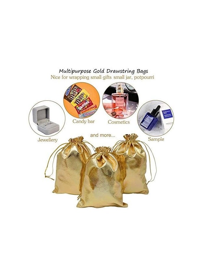Generic 10 Pieces Chic Golden Drawstring Pouches 18cmx13cm - Versatile Gift Bags for Weddings, Holidays and Celebrations, Ideal for Jewelry, Sweets and Memorable Keepsakes  - Image 5