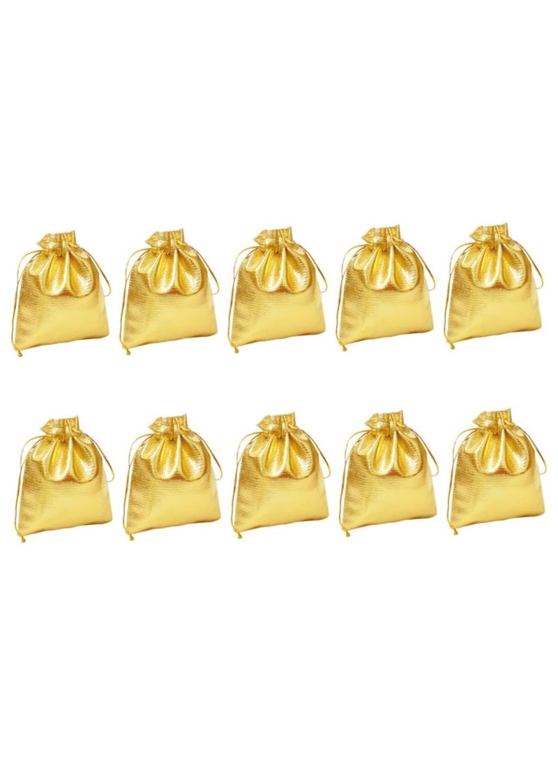 Generic 10 Pieces Chic Golden Drawstring Pouches 18cmx13cm - Versatile Gift Bags for Weddings, Holidays and Celebrations, Ideal for Jewelry, Sweets and Memorable Keepsakes  - Image 1