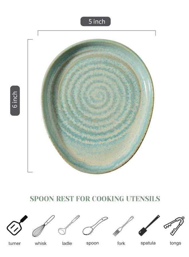 Seyatoo Ceramic Spoon Rest for Stove Top, Spoon Holder for Kitchen Counter, Farmhouse Cooking Utensil Holder for Spoons, Ladles, Spatula, Lake Blue - Image 2