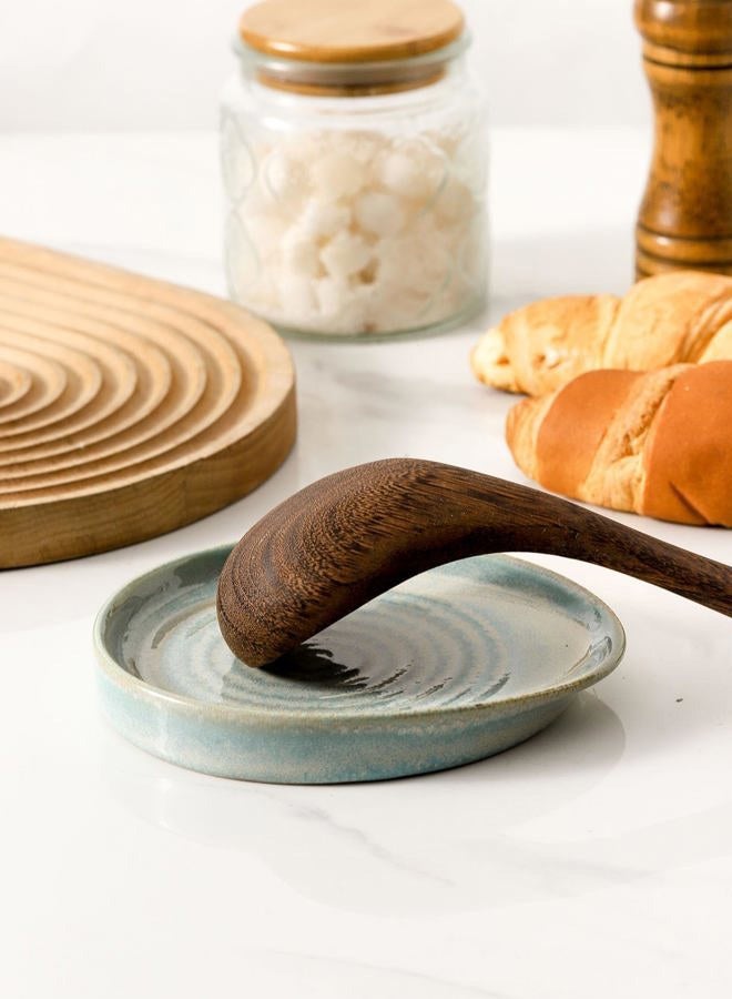 Seyatoo Ceramic Spoon Rest for Stove Top, Spoon Holder for Kitchen Counter, Farmhouse Cooking Utensil Holder for Spoons, Ladles, Spatula, Lake Blue - Image 5