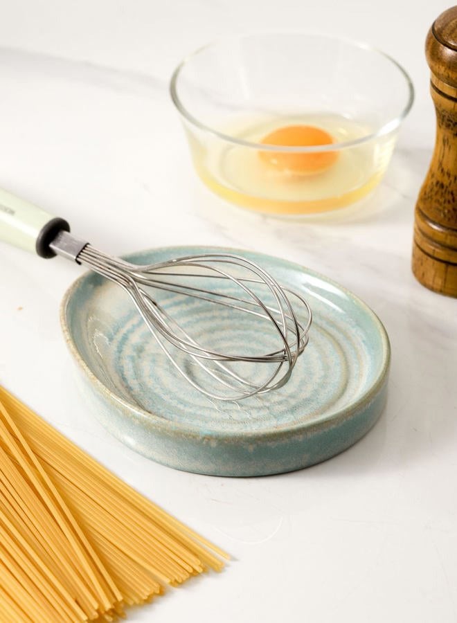Seyatoo Ceramic Spoon Rest for Stove Top, Spoon Holder for Kitchen Counter, Farmhouse Cooking Utensil Holder for Spoons, Ladles, Spatula, Lake Blue - Image 4