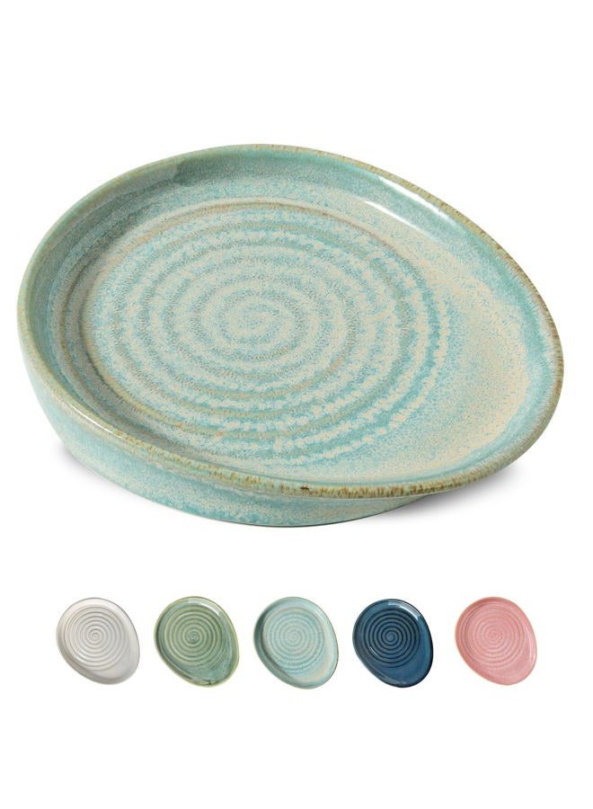 Seyatoo Ceramic Spoon Rest for Stove Top, Spoon Holder for Kitchen Counter, Farmhouse Cooking Utensil Holder for Spoons, Ladles, Spatula, Lake Blue - Image 1