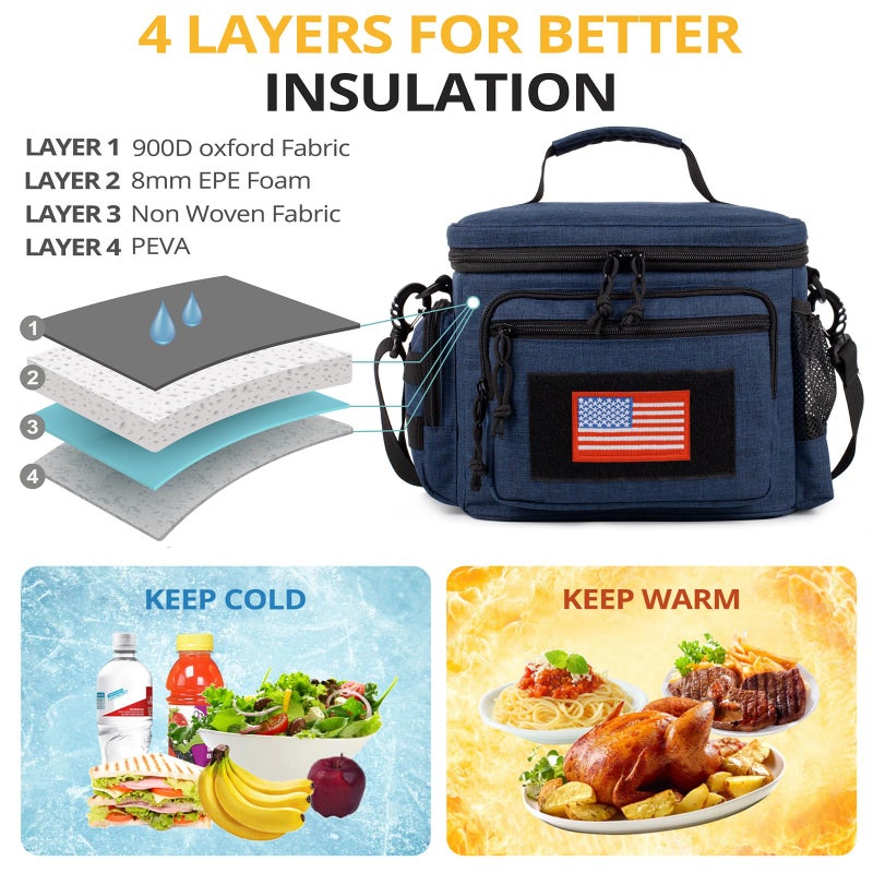 ATRIPACK Lunch Box for Men, Tactical Lunch Bag MOLLE Webbing Leakproof Insulated Lunch Cooler Women Adult Meal with Adjustable Shoulder Strap Lunch Pail (Blue) - Image 4