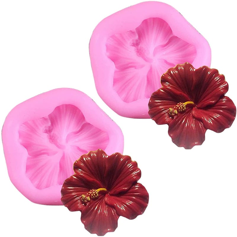 BeeSpring 2Pcs Mini Silicone Molds Cake Baking Cups Silicone Mold 3D Flower Hibiscus Silicone Molds Cake Candy Chocolate Sugarcraft Baking Tool Mould. - Image 1