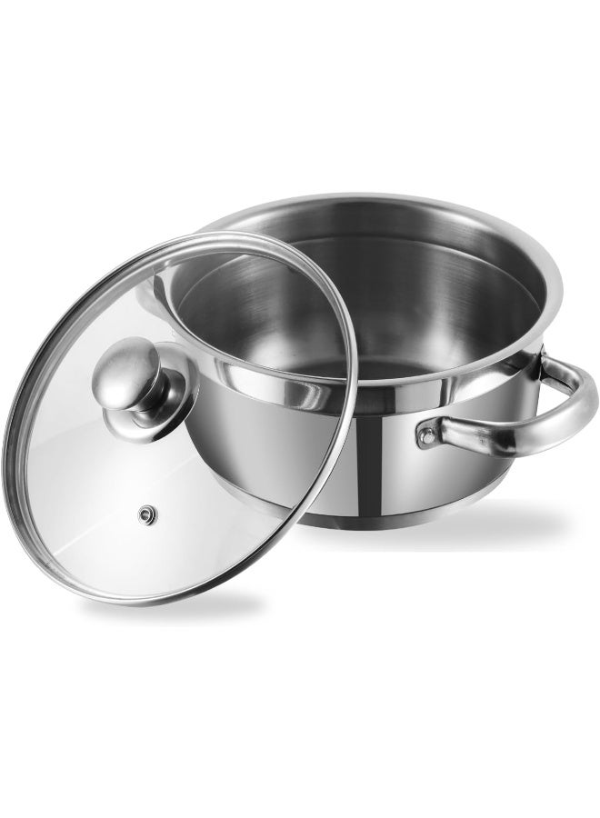 VINOD Two Tone Stainless Steel Saucepot with Glass Lid, 8.7 Litre, 28 cm | 6.2mm Thick Base SAS Bottom | Sturdy Riveted Handle | Induction Bottom | Silver - Image 1