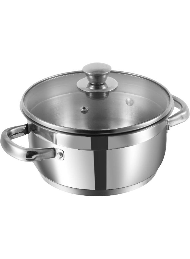 VINOD Two Tone Stainless Steel Saucepot with Glass Lid, 8.7 Litre, 28 cm | 6.2mm Thick Base SAS Bottom | Sturdy Riveted Handle | Induction Bottom | Silver - Image 3