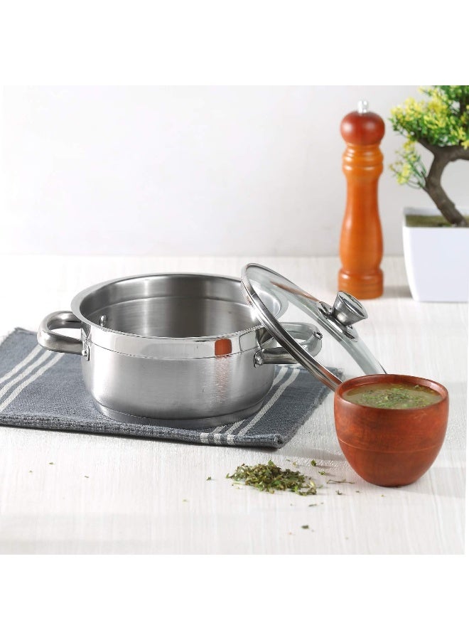VINOD Two Tone Stainless Steel Saucepot with Glass Lid, 8.7 Litre, 28 cm | 6.2mm Thick Base SAS Bottom | Sturdy Riveted Handle | Induction Bottom | Silver - Image 2