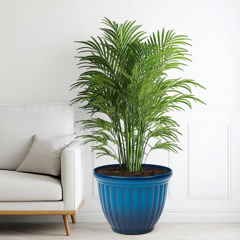 Ultym 15" Outdoor Large Flower Pots (Set of 2), Gradient Blue Plastic Planters with 3D Texture, Weather-Resistant for Garden, Patio, Porch or Indoor Use - Image 3