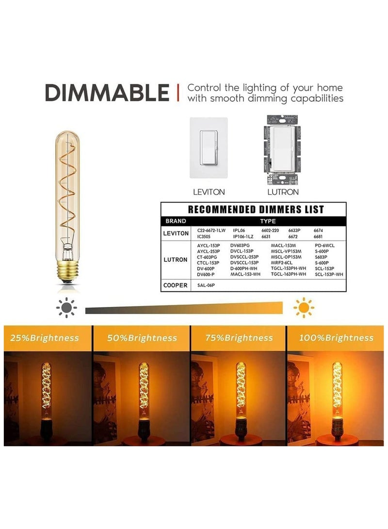 Dimmable T30 LED Bulbs, E26 Base, 40W Vintage Style Warm White 2200K Amber Light, 7.3inch Long Tubular Filament Bulbs, Soft Flexible Design, Pack of 2 - Image 5