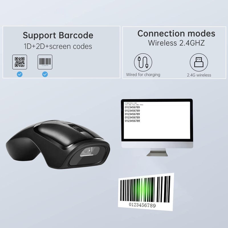 THARO New Wireless Mouse Barcode Scanner, 2-in-1 Design 2D Handheld Barcode Scanner with Wireless Mouse Functions for POS System,Store,Supermarket, Warehouse.(Black) - Image 4