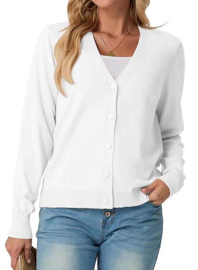 GRECERELLE 2025 Womens Lightweight Open Front Long Sleeve Casual Button Down V-Neck Cardigan Sweater (S-2XL), 02 White, XXL - Image 3