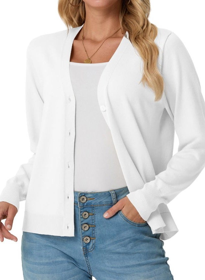 GRECERELLE 2025 Womens Lightweight Open Front Long Sleeve Casual Button Down V-Neck Cardigan Sweater (S-2XL), 02 White, XXL - Image 1