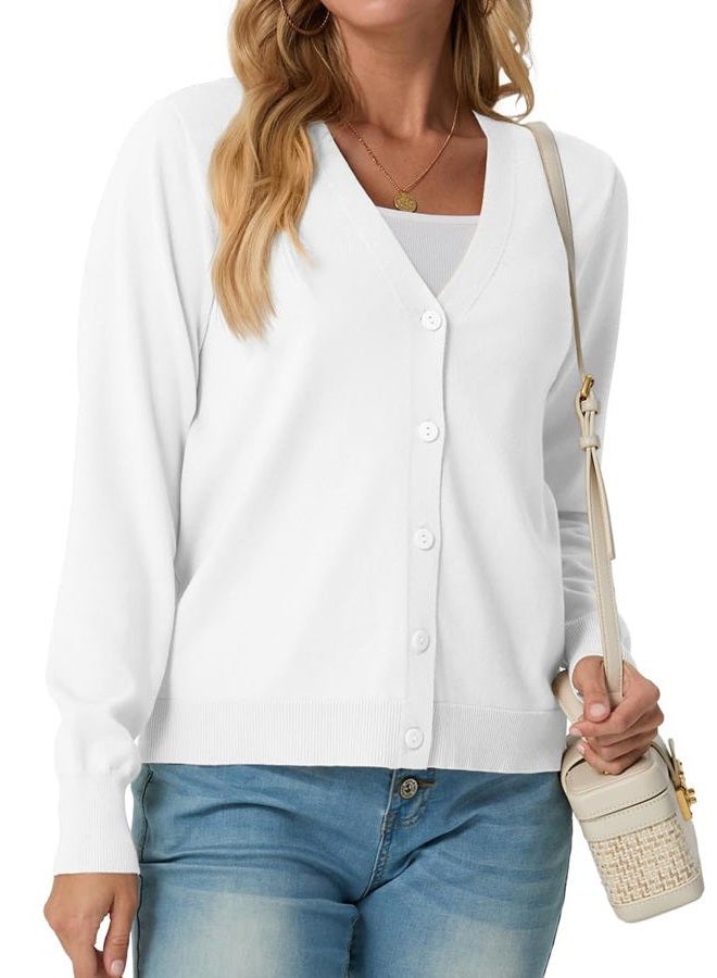 GRECERELLE 2025 Womens Lightweight Open Front Long Sleeve Casual Button Down V-Neck Cardigan Sweater (S-2XL), 02 White, XXL - Image 4