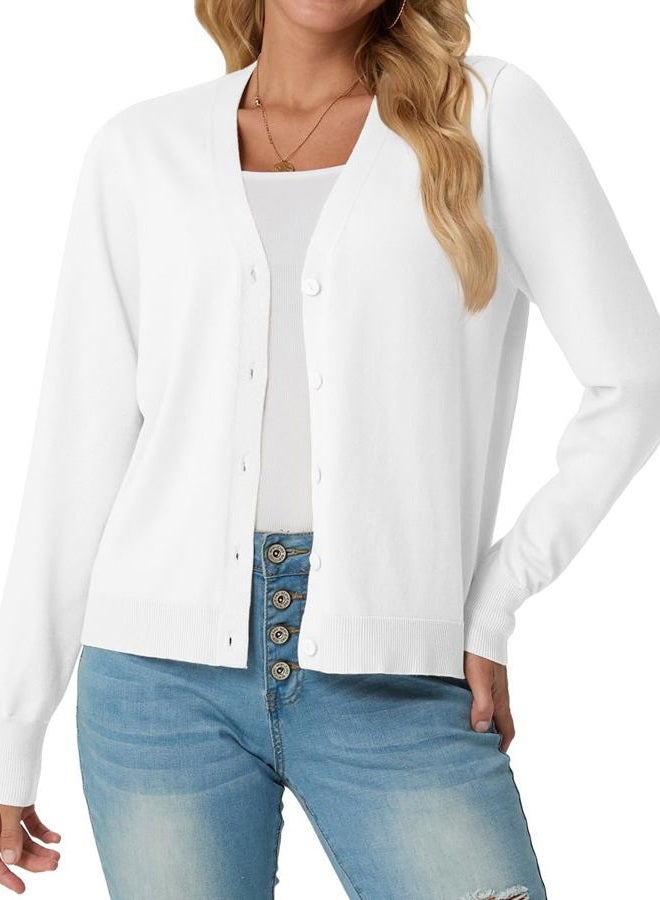 GRECERELLE 2025 Womens Lightweight Open Front Long Sleeve Casual Button Down V-Neck Cardigan Sweater (S-2XL), 02 White, XXL - Image 2