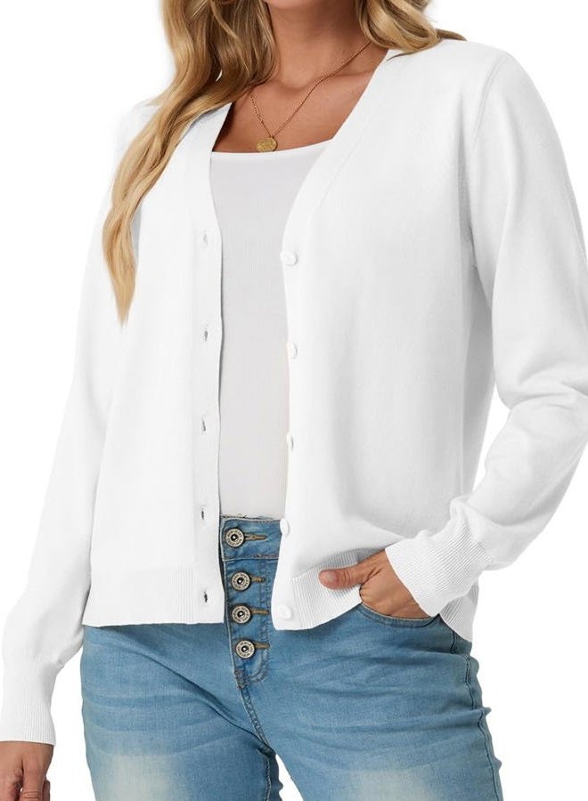 GRECERELLE 2025 Womens Lightweight Open Front Long Sleeve Casual Button Down V-Neck Cardigan Sweater (S-2XL), 02 White, XXL - Image 5