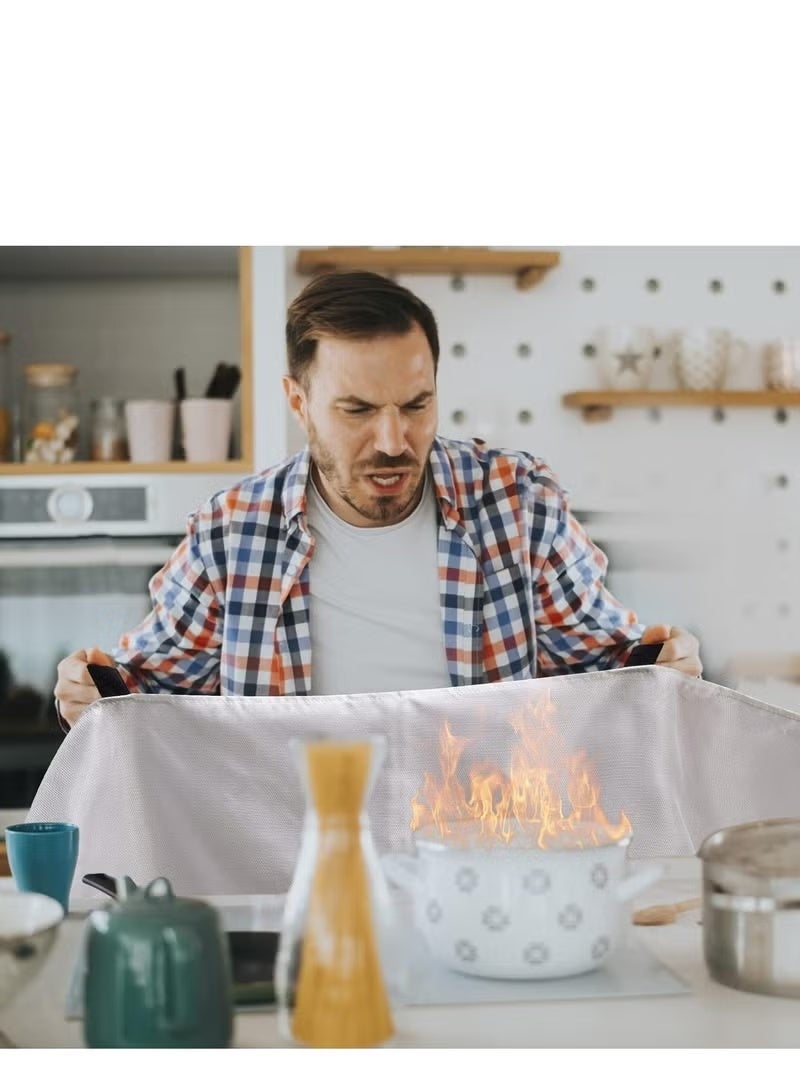 Oasis Emergency Fire Blanket for Home & Kitchen - 1m x 1m Fire Retardant Safety Shield, Ideal for Grease Fires, Grill, & Office, Includes Protective Gloves - Image 4